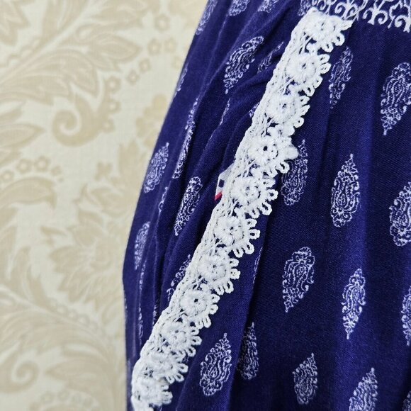 S R Size Small Casual Pull On Pants Blue White Pink Elastic Waist Pockets - Picture 4 of 13